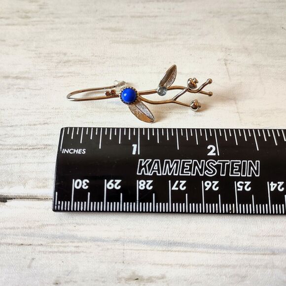 New Branch/Leaf Dangle Earrings w/Blue Stones Silver Tone Floral, Nature - Picture 4 of 5